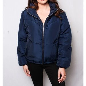 NEW! Navy Shine Puffer with Cinched Waist